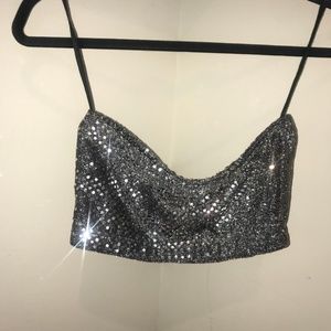 Sparkly silver sequin strapless tube party top